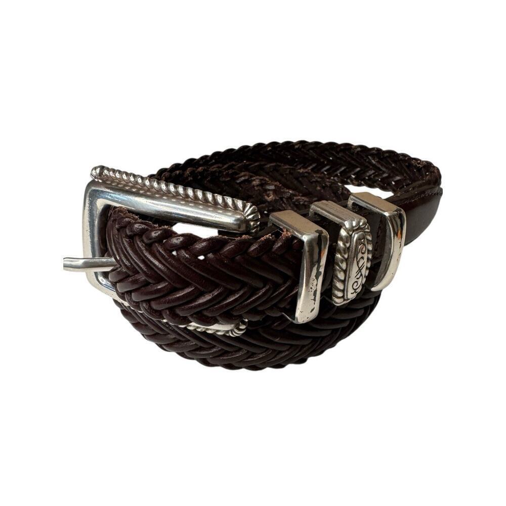 Brighton 2008 Brown Braided Leather Belt Medium/Large 32 Inch Silver Hardware - Picture 1 of 8